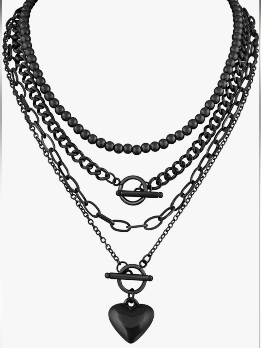 Black Layered Heart Pendant Necklace